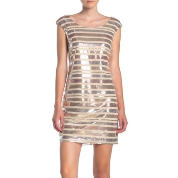 MARINA Dresses & Skirts - SOLD OUT Marina Metallic Sequin Stripe Shift Dress